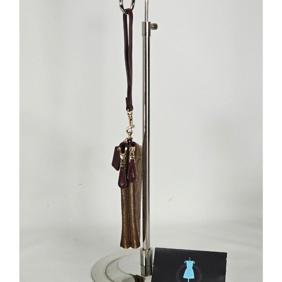 Coach Signature Women's Brown Leather Double Zip Wristlet Wallet144 - Picture 9 of 13